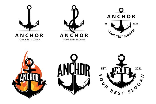 Barco ancla logo icono vector puerto retro diseño ilustración