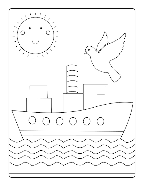 Barco para colorear páginas imprimir listo vector
