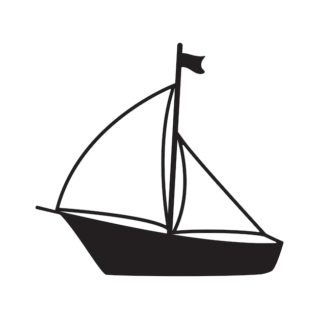 Barco dibujado a mano con vela aislada sobre fondo blanco Concepto de diseño para vacaciones de verano y viajes