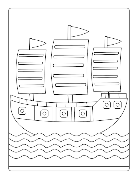 Barco dibujo a mano páginas para colorear para colorear vector listo para imprimir