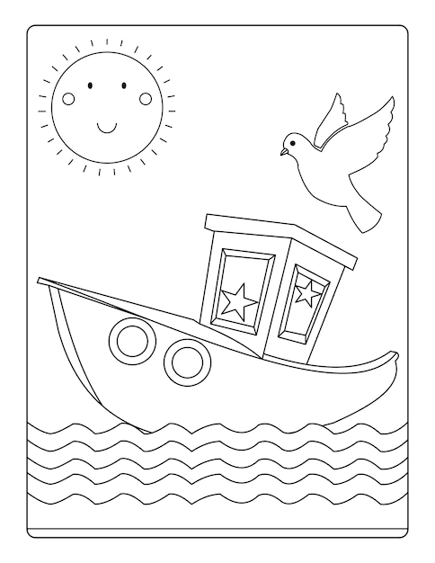 Barco dibujo a mano páginas para colorear para colorear vector listo para imprimir