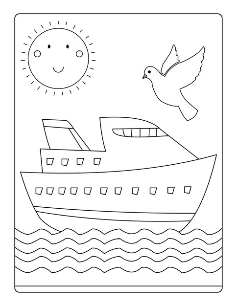 Barco dibujo a mano páginas para colorear para colorear vector listo para imprimir