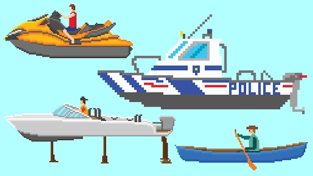 Barco diseñado en base a un tamaño de 8 bits Adecuado para la colección de barcos de activos de tu juego