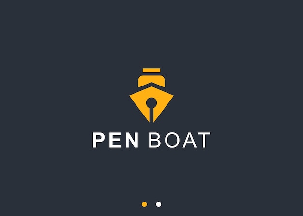 barco con diseño de logotipo de pluma ilustración de silueta vectorial