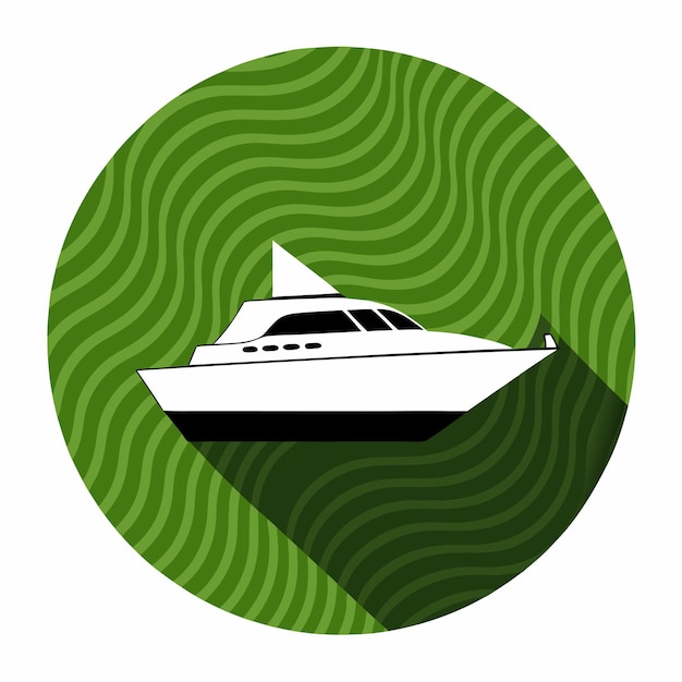 un barco está en el agua con un fondo verde