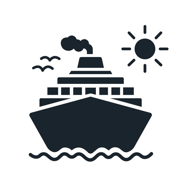 un barco está en el agua y tiene un sol y el sol en él