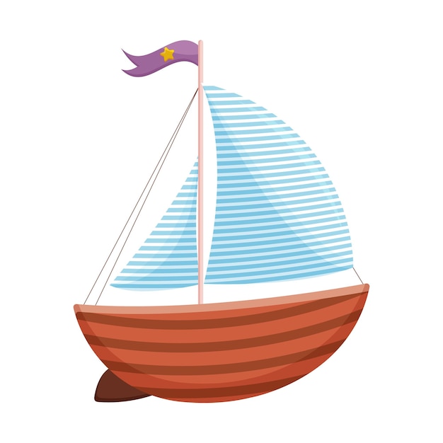 Barco flotante Mar océano transporte náutico Vela marina Turismo de crucero Barco de agua de dibujos animados Vacaciones de verano Yate aislado en fondo blanco Ilustración vectorial