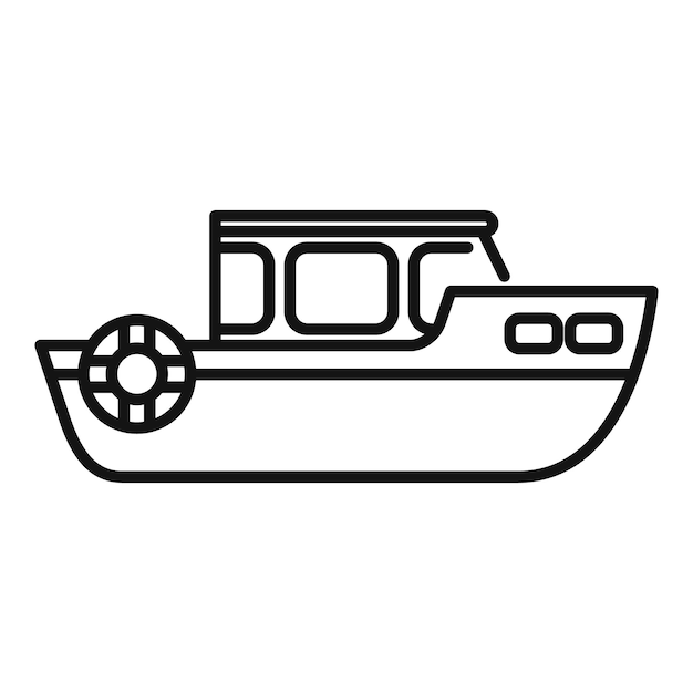 Barco fluvial flotando en el agua con boya salvavidas a bordo icono minimalista