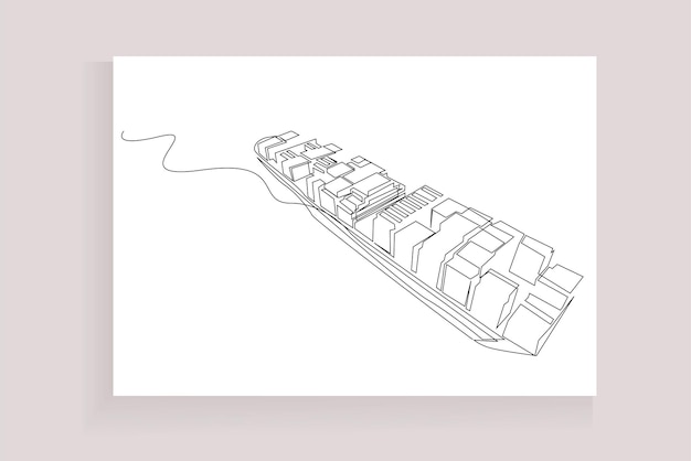 Barco grande comercio transporte contenedor mar océano un dibujo lineal