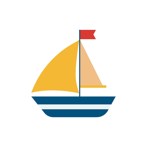Barco de juguete aislado sobre fondo blanco Barco de mar simple con vela y clipart de bandera Vector de barco de vela