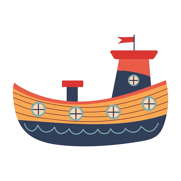Barco lindo Barco a motor Arte infantil de estilo escandinavo Barco infantil Transporte marítimo Clipart Tema náutico