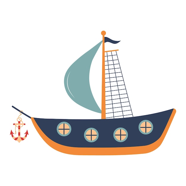Barco lindo Barco de vela Arte infantil de estilo escandinavo Barco infantil Transporte marítimo Clipart Tema náutico