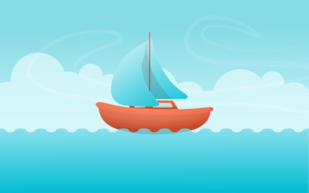 Vector barco en el mar ilustración con cielo azul