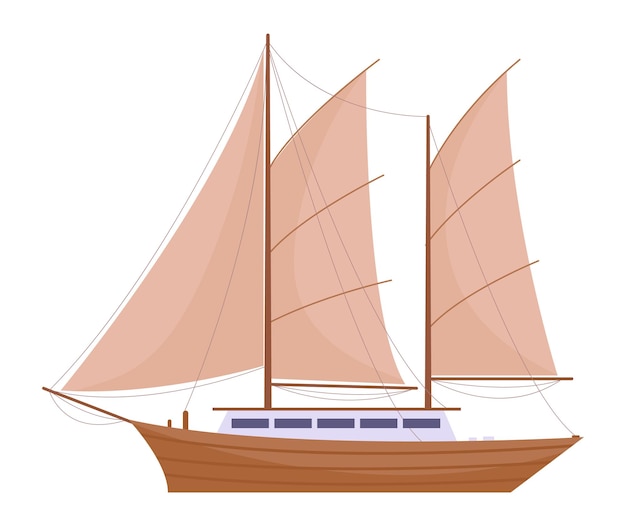 Barco de mar Ilustración vectorial plana de dibujos animados Velero náutico en blanco