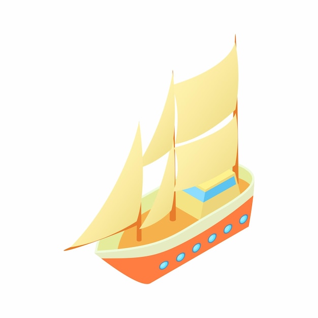 Barco con muchas velas icono en estilo de dibujos animados aislado sobre fondo blanco símbolo de transporte marítimo