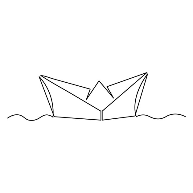 Barco de papel continuo dibujo de arte de una línea de ilustración de arte vectorial de contorno
