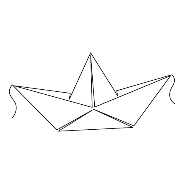 Barco de papel continuo dibujo de arte de una línea de ilustración de arte vectorial de contorno