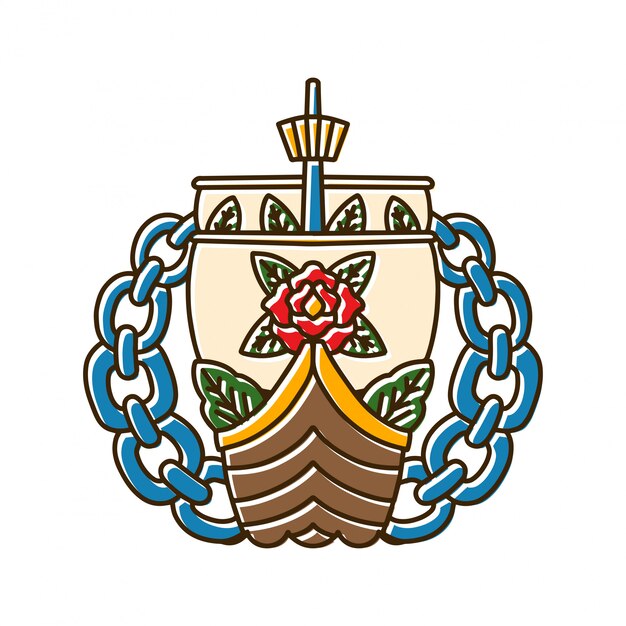 Barco pirata con cadena de tatuaje