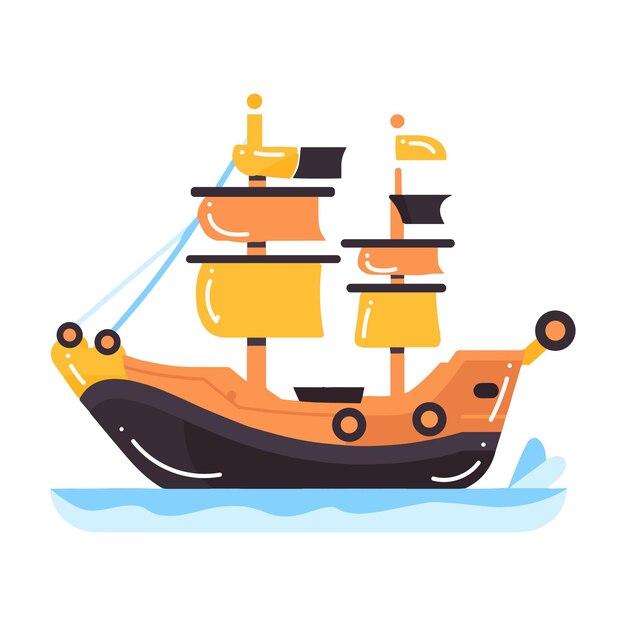 Barco pirata lindo dibujado a mano en estilo plano