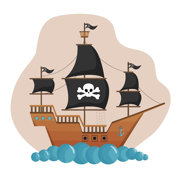 accesorios piratas ilustración de un conjunto de piratas, velas, barcos,  oro, espada, isla calavera y tesoro. vector 8859269 Vector en Vecteezy