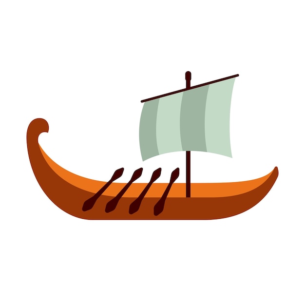 Barco de remos de la antigua Grecia. Ilustración de vector de estilo plano.