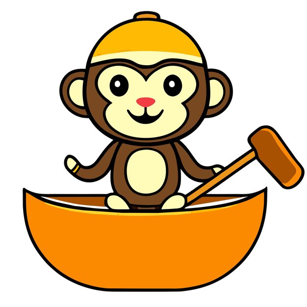Vector barco de remos de mono remado a mano dibujado plano estiloso pegatina de dibujos animados icono concepto ilustración aislada