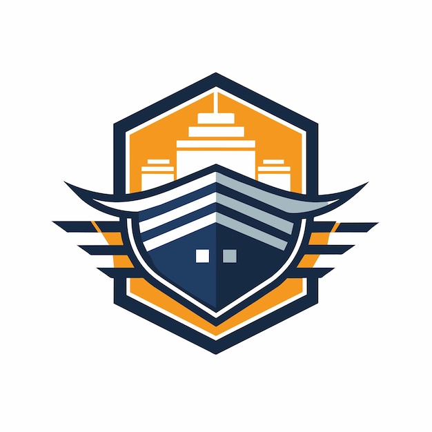 Un barco representado en el centro de un logotipo en forma de escudo Un diseño minimalista inspirado en las líneas limpias y formas de una pedicura