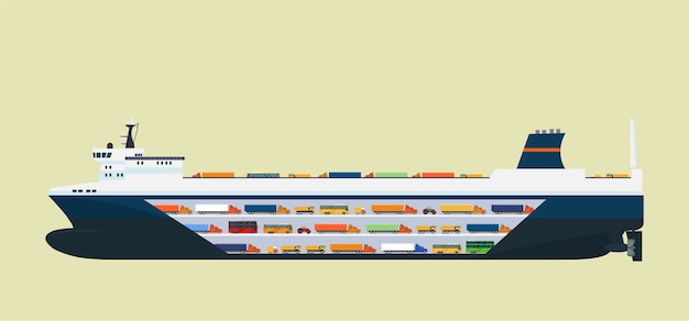 Barco de transporte aislado. ilustración de estilo plano.