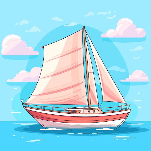 Barco a vela flotando en la superficie del agua Ilustración en color de dibujos animados vectoriales