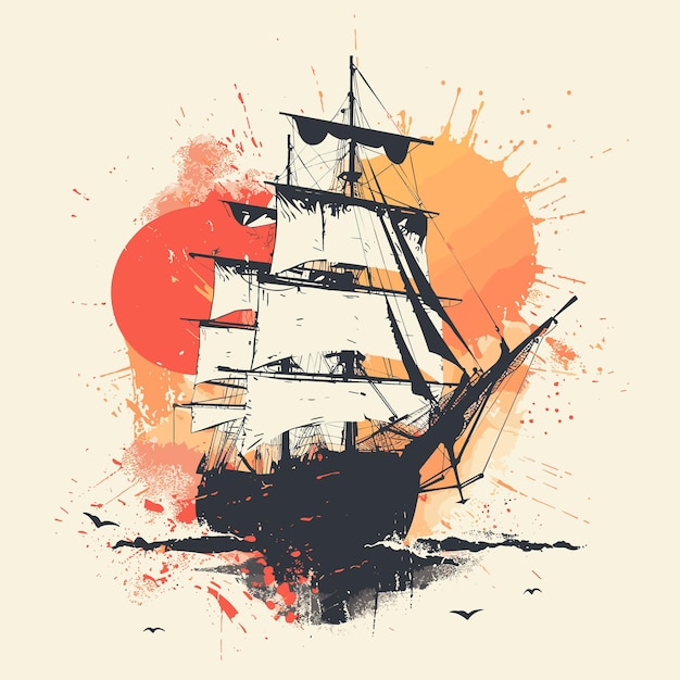 El barco de vela en un fondo grunge ilustración vectorial grunge