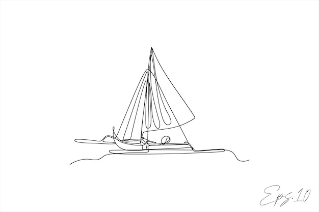 barco de vela de ilustración de vector de línea continua