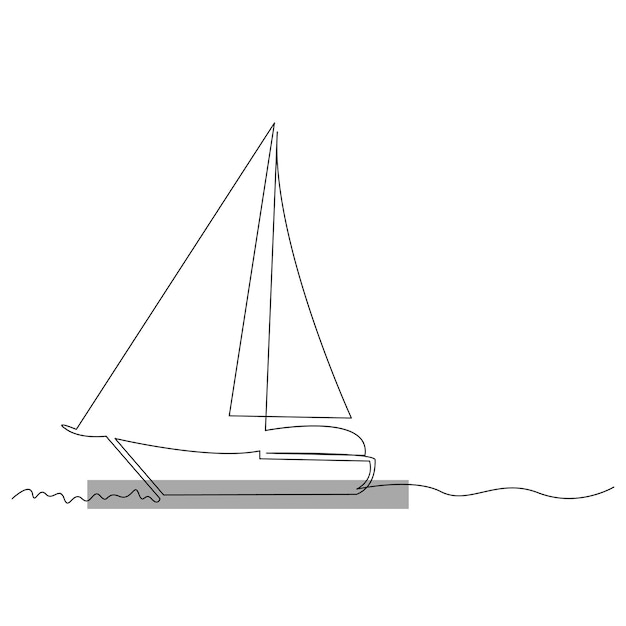 Barco de vela de mar dibujo e ilustración de arte vectorial continuo de una línea
