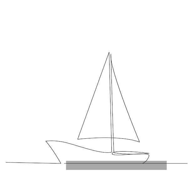 Barco de vela de mar dibujo e ilustración de arte vectorial continuo de una línea