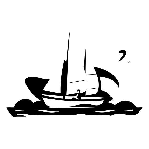 Vector barco a vela en el mar ilustración vectorial en estilo plano