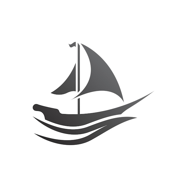 Barco de velero en la ola del océano con diseño de logotipo