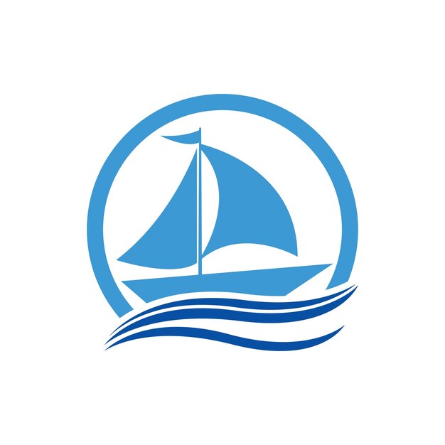 Barco de velero en la ola del océano con diseño de logotipo