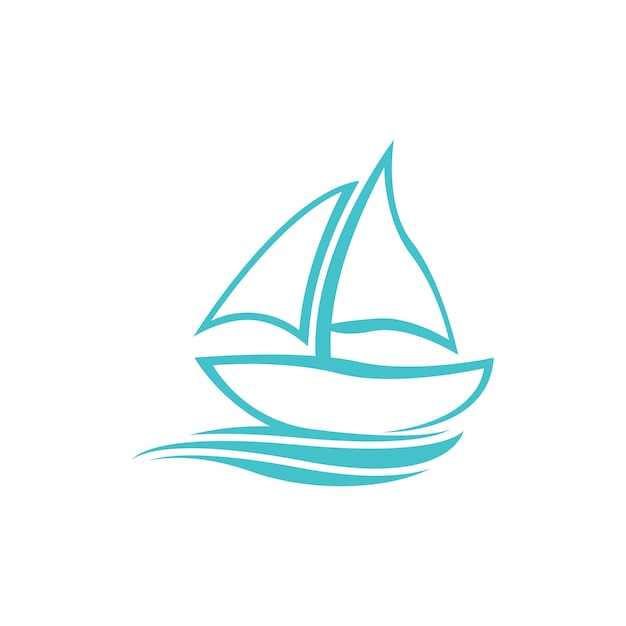 Barco de velero en la ola del océano con diseño de logotipo