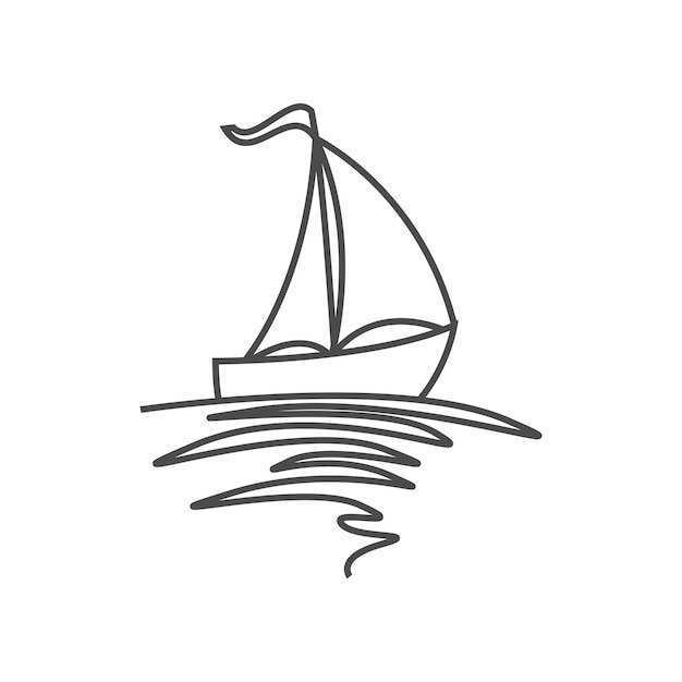 Barco de velero en la ola del océano con diseño de logotipo