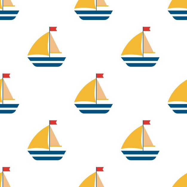 Barcos para bebés dibujados a mano con patrón sin costura Fondo de niño yate de juguete con velas Estampado marino lindo para niño