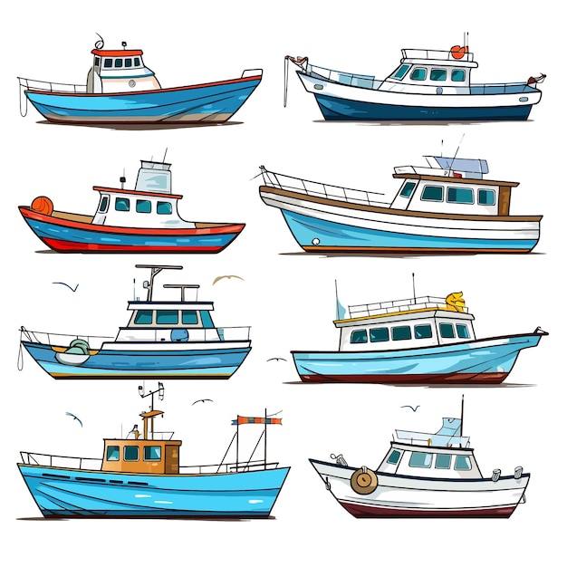 Barcos y buques clipart vectorial fondo blanco