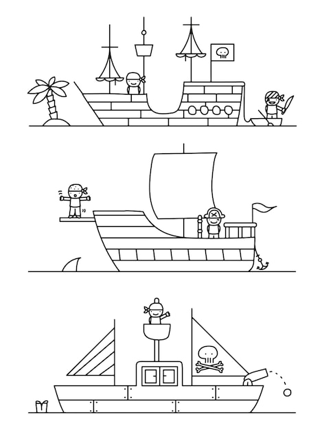 Barcos piratas ilustración vectorial