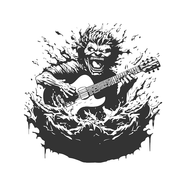 bardo del terror, logotipo de piedra vintage concepto de arte en blanco y negro, ilustración dibujada a mano