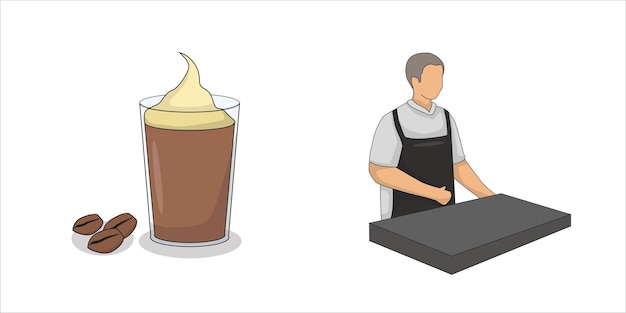 Vector barista con camisa gris y una taza de café con ilustración de helado