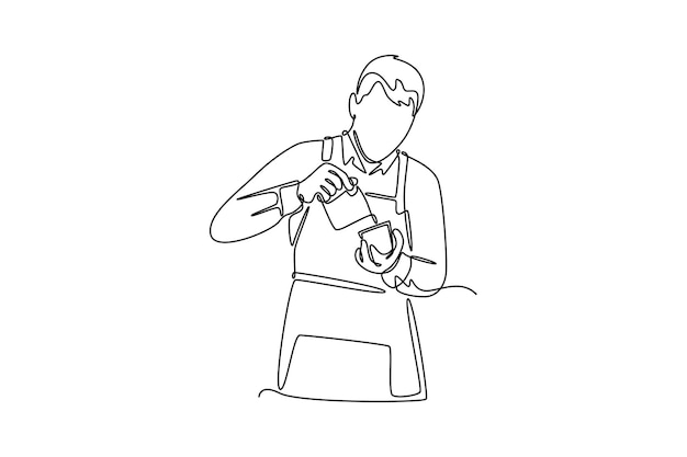 Barista haciendo concepto de café Diseño de dibujo de línea única Ilustración gráfica vectorial