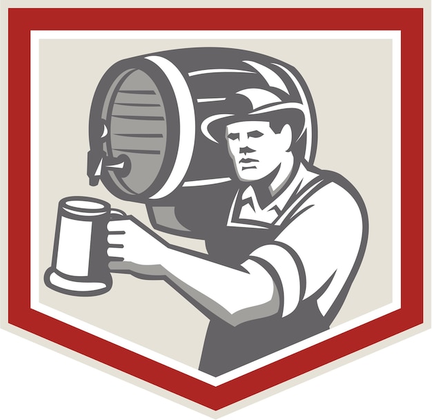 barman, elevación, barril, verter, cerveza, jarra, retro