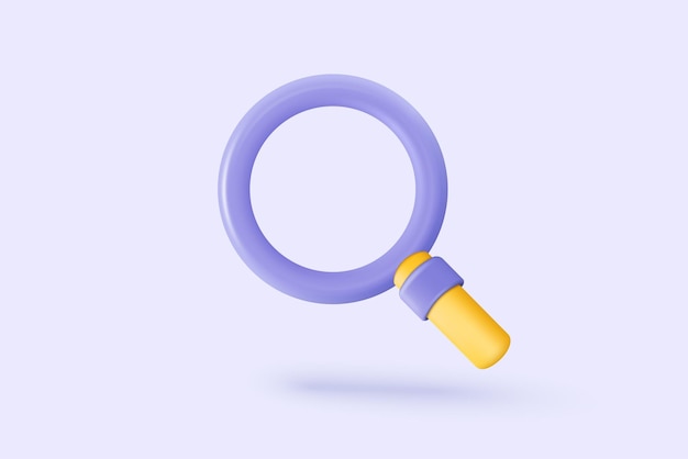 Vector barra de búsqueda púrpura mínima 3d o lupa en la barra de búsqueda en blanco sobre fondo blanco elemento de diseño de la barra de búsqueda en el navegador web procesamiento de lupa vectorial 3d para ilustración de interfaz de usuario en fondo pastel