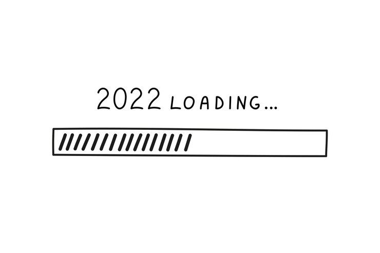 Vector barra de carga de progreso 2022 año nuevo en estilo doodle, ilustración vectorial. símbolo de carga dibujado a mano