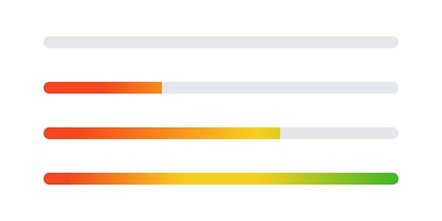 Barra de carga visualización de progreso elemento de interfaz de la aplicación web conjunto de líneas de color degradado símbolos de carga elementos de diseño web ilustración vectorial aislada en fondo blanco