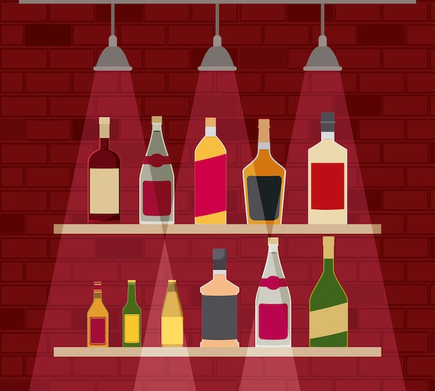 barra de Chelf con diseño de ilustración de vector de botellas de licor