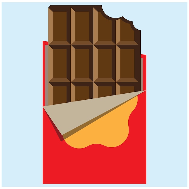 Vector una barra de chocolate en una caja roja con un bocado.